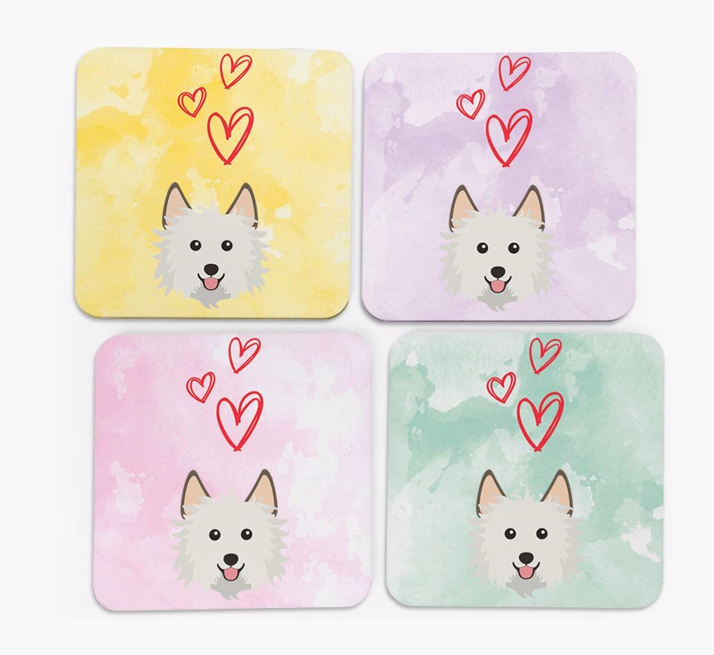 Heart Design with {breedFullName} Icon Coasters - Set of 4