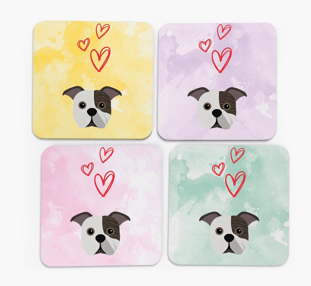 Heart Design with {breedFullName} Icon Coasters - Set of 4