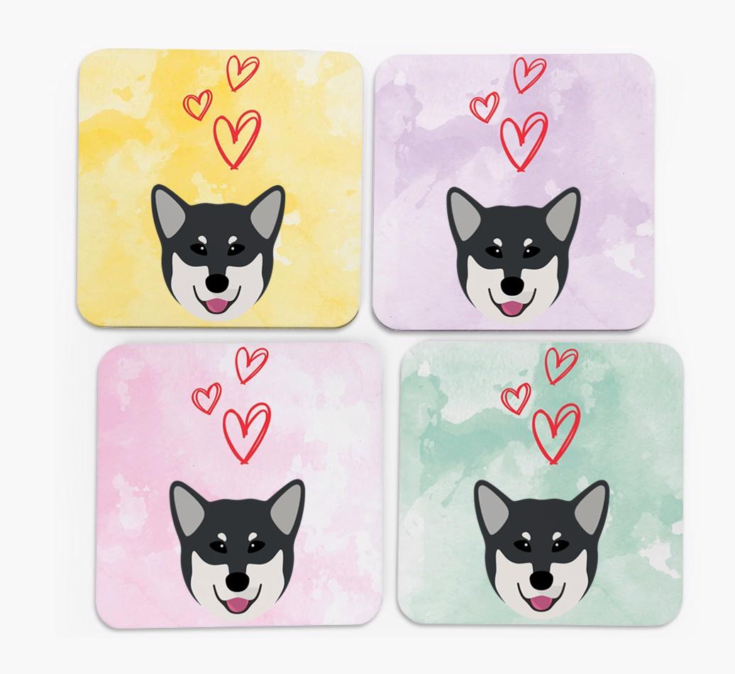 Heart Design with {breedFullName} Icon Coasters - Set of 4
