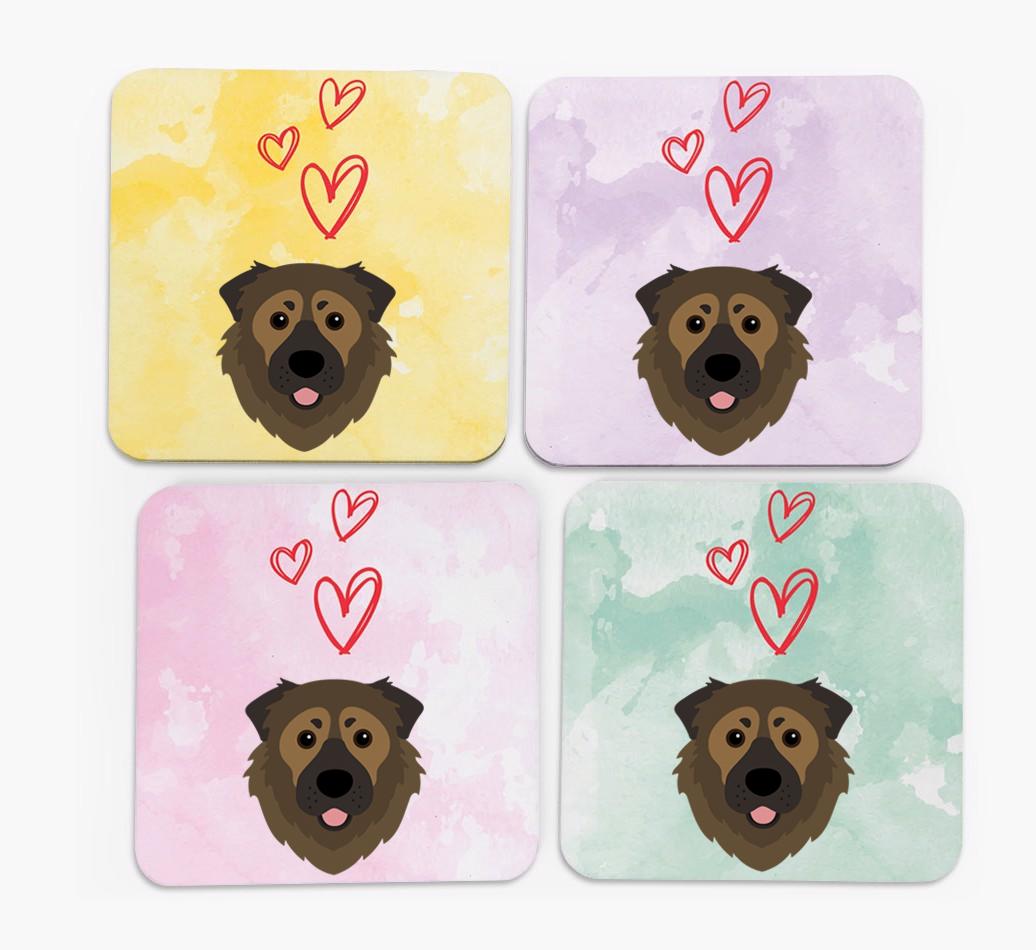 Heart Design with {breedFullName} Icon Coasters - Set of 4