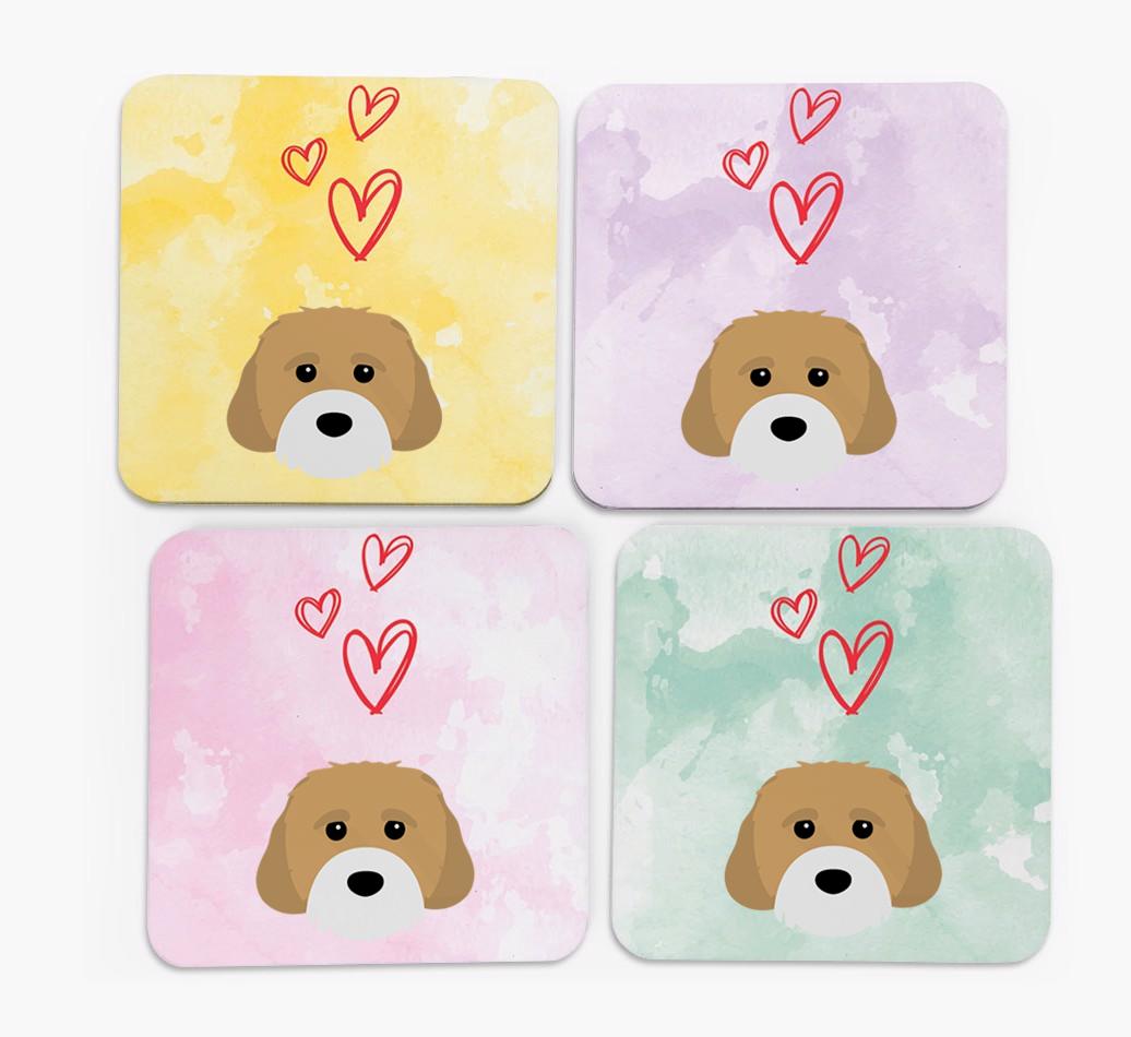 Heart Design with {breedFullName} Icon Coasters - Set of 4