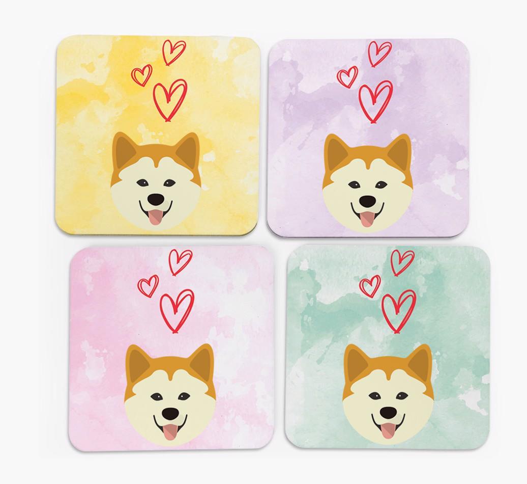 Heart Design with {breedFullName} Icon Coasters - Set of 4
