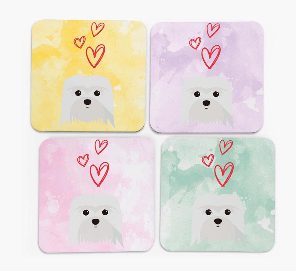 Heart Design with {breedFullName} Icon Coasters - Set of 4