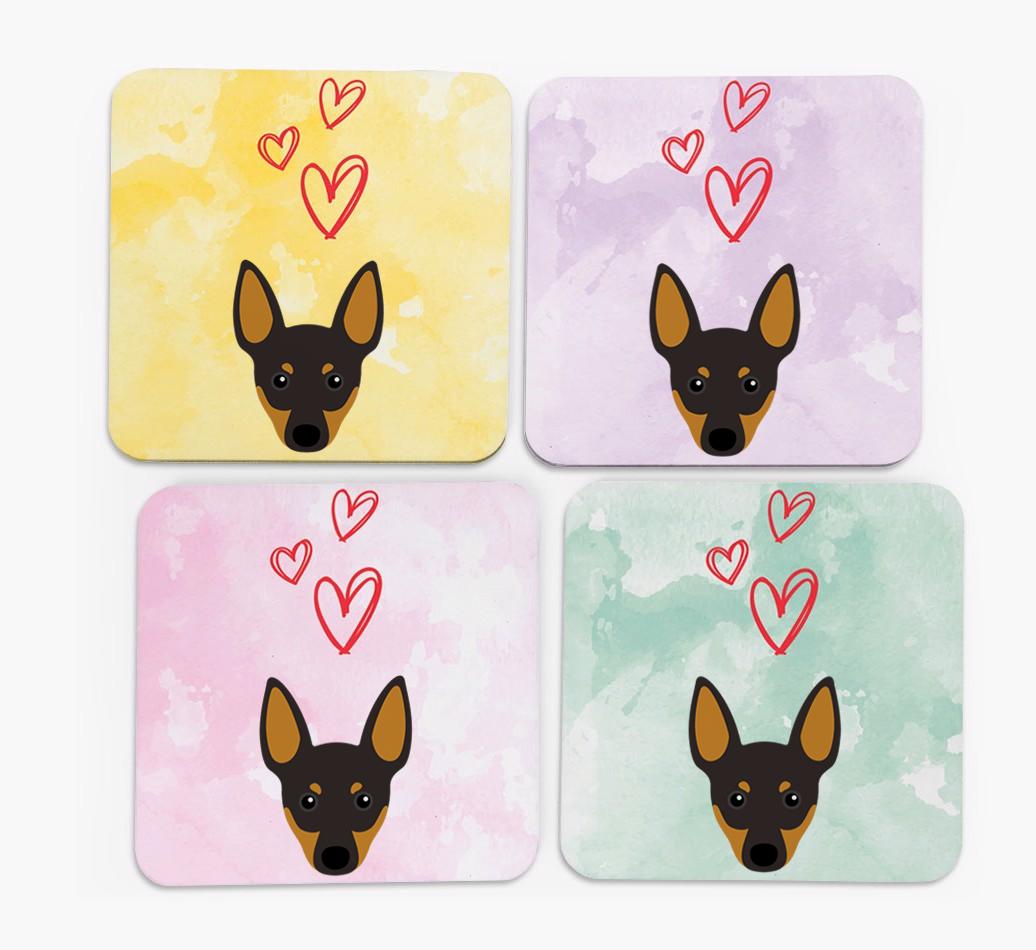 Heart Design with {breedFullName} Icon Coasters - Set of 4