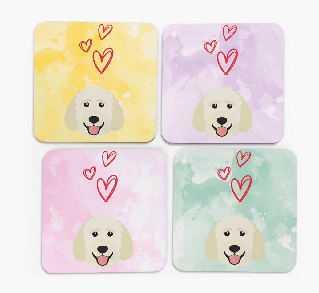 Heart Design with {breedFullName} Icon Coasters - Set of 4