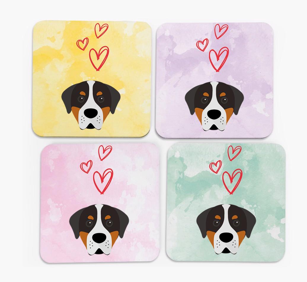 Heart Design with {breedFullName} Icon Coasters - Set of 4