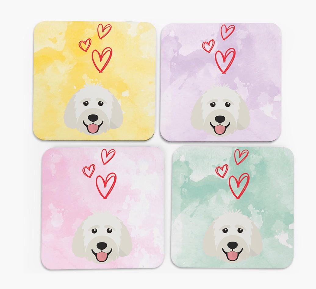 Heart Design with {breedFullName} Icon Coasters - Set of 4