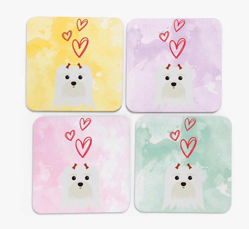 Heart Design with {breedFullName} Icon Coasters - Set of 4