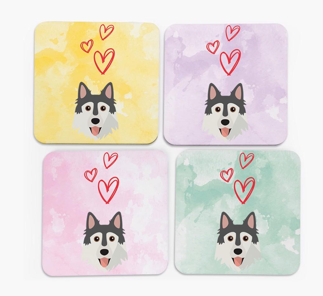 Heart Design with {breedFullName} Icon Coasters - Set of 4