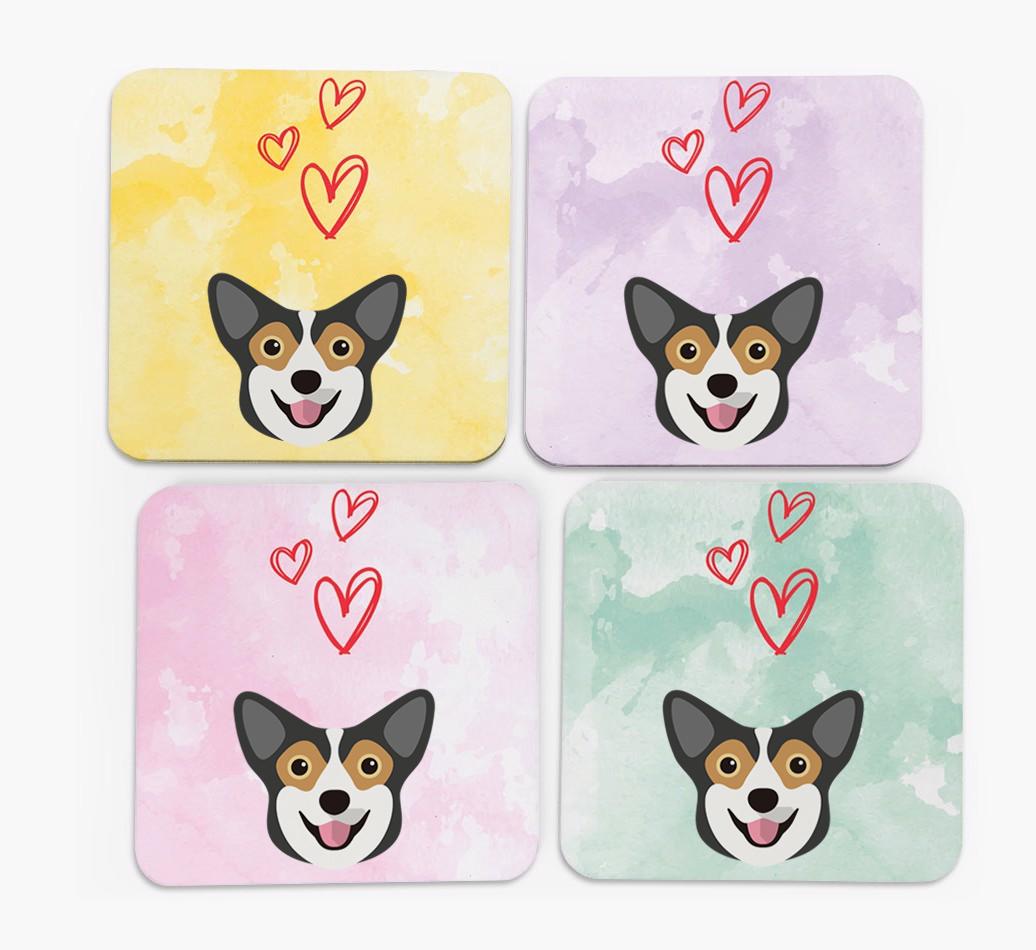 Heart Design with {breedFullName} Icon Coasters - Set of 4