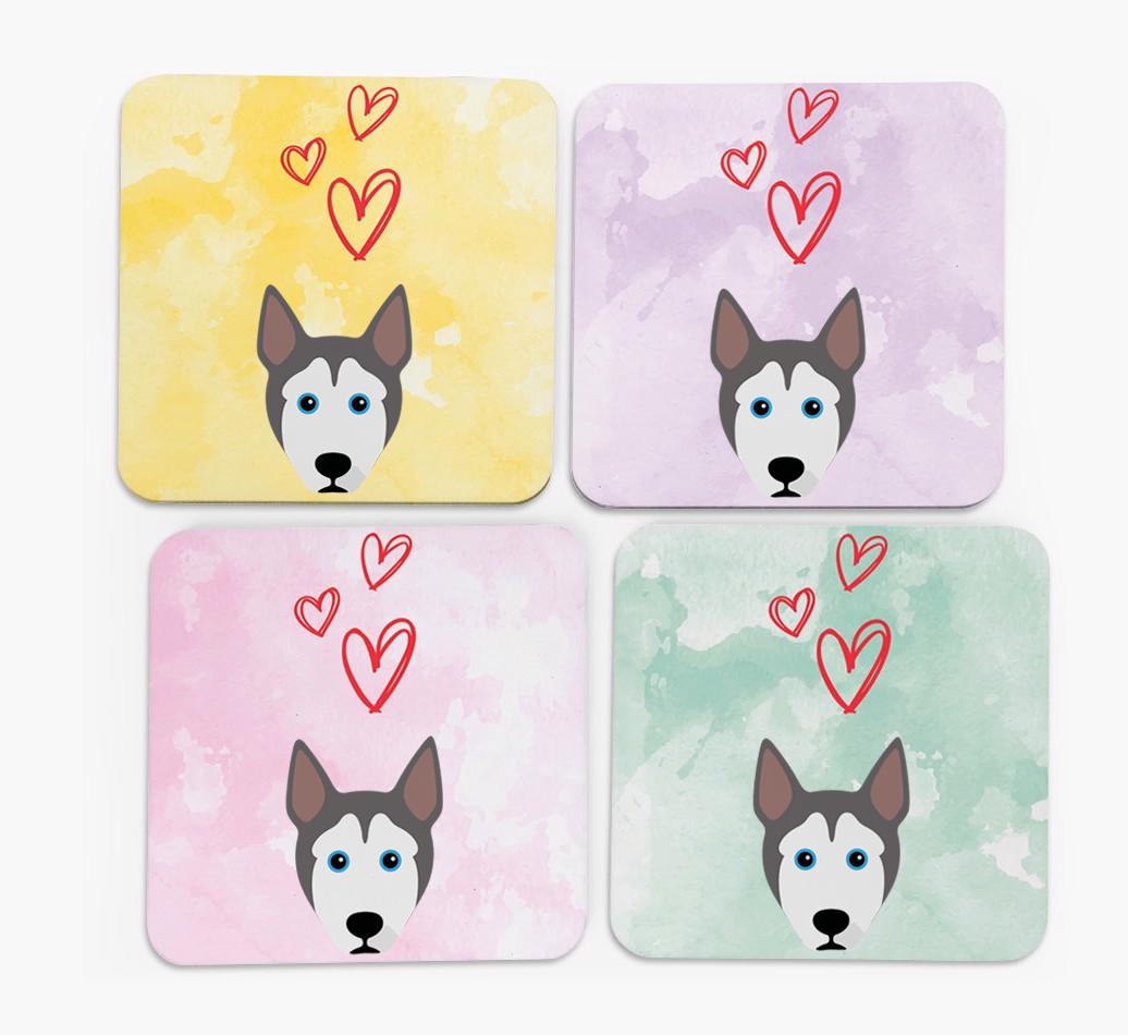 Heart Design with {breedFullName} Icon Coasters - Set of 4