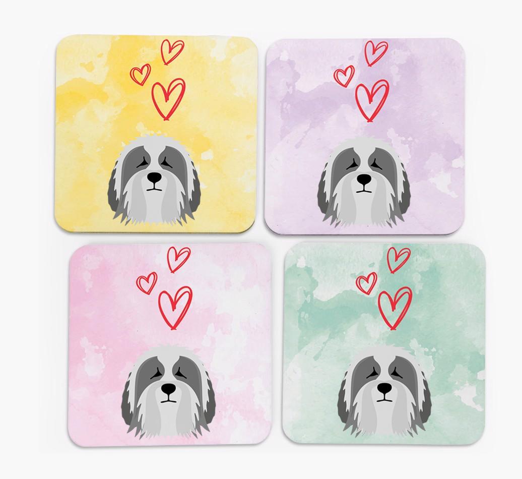 Heart Design with {breedFullName} Icon Coasters - Set of 4