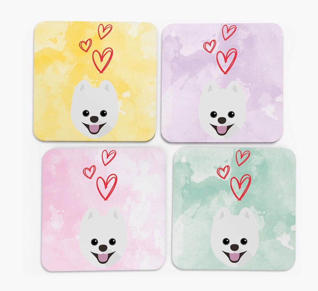 Heart Design with {breedFullName} Icon Coasters - Set of 4