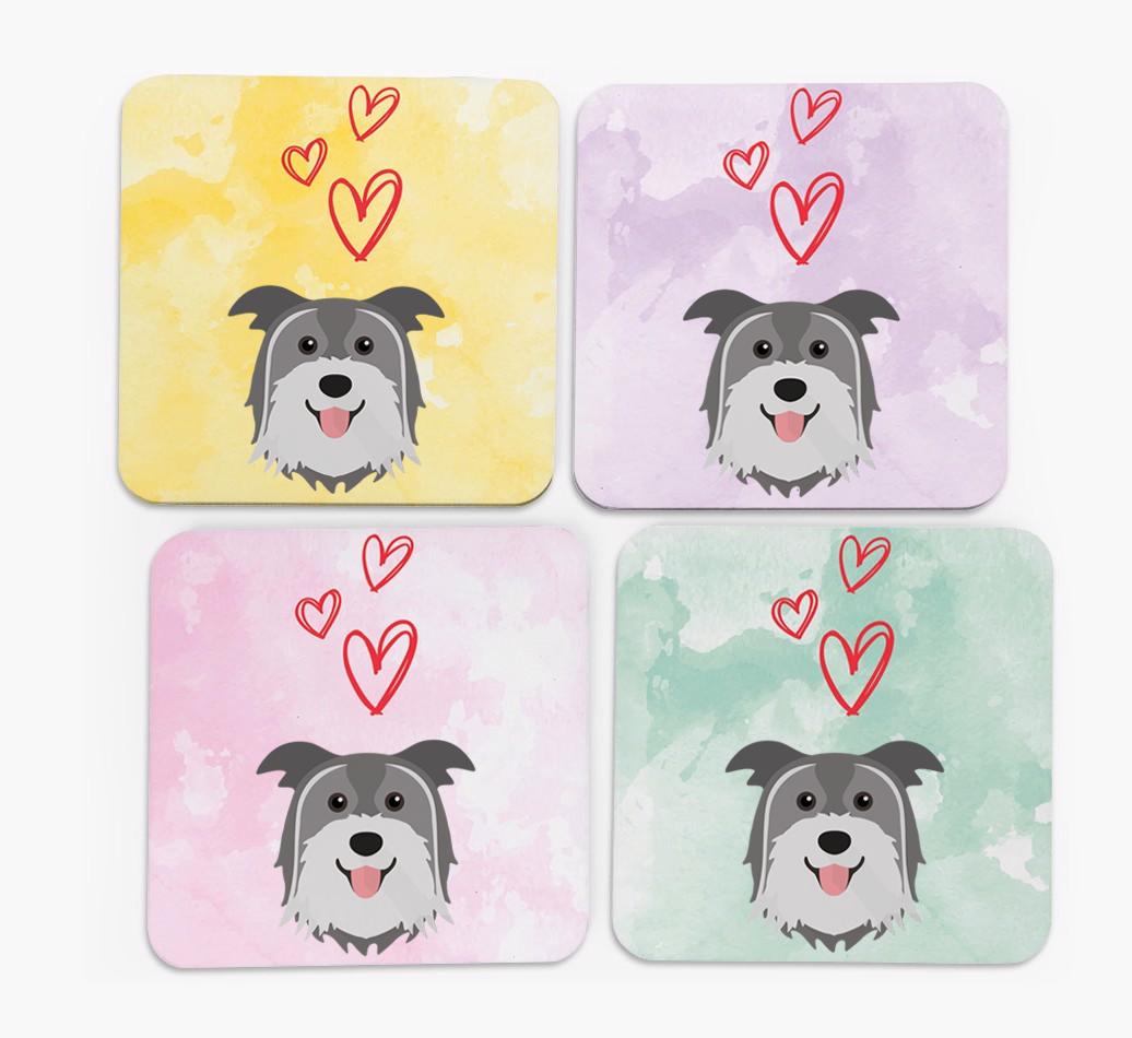 Heart Design with {breedFullName} Icon Coasters - Set of 4