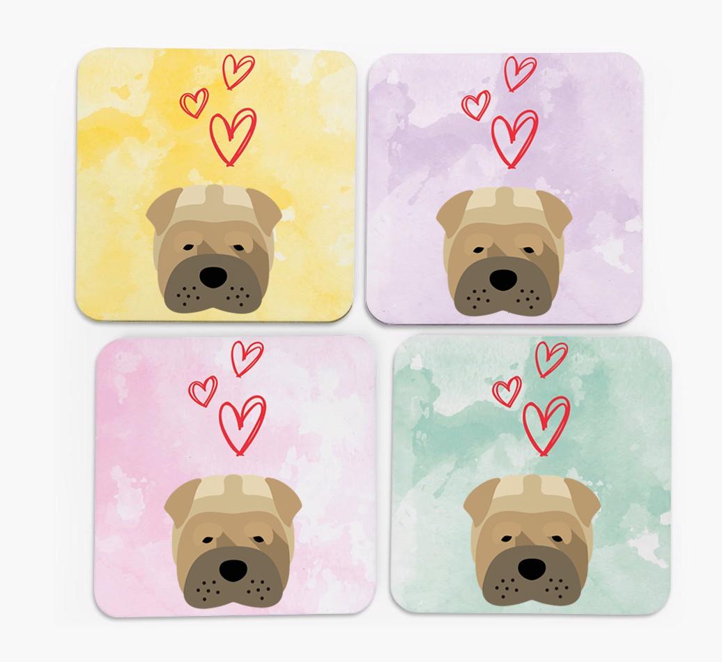 Heart Design with {breedFullName} Icon Coasters - Set of 4