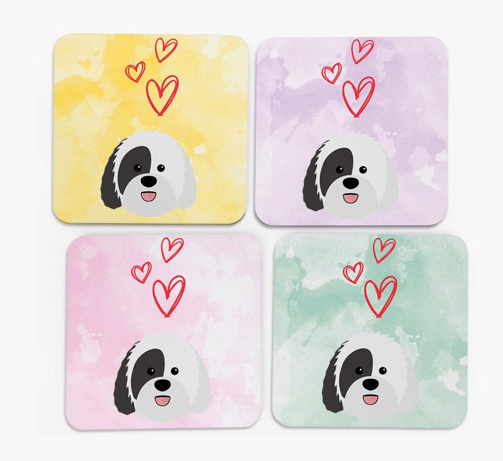 Heart Design with {breedFullName} Icon Coasters - Set of 4