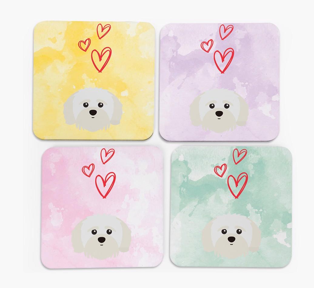 Heart Design with {breedFullName} Icon Coasters - Set of 4