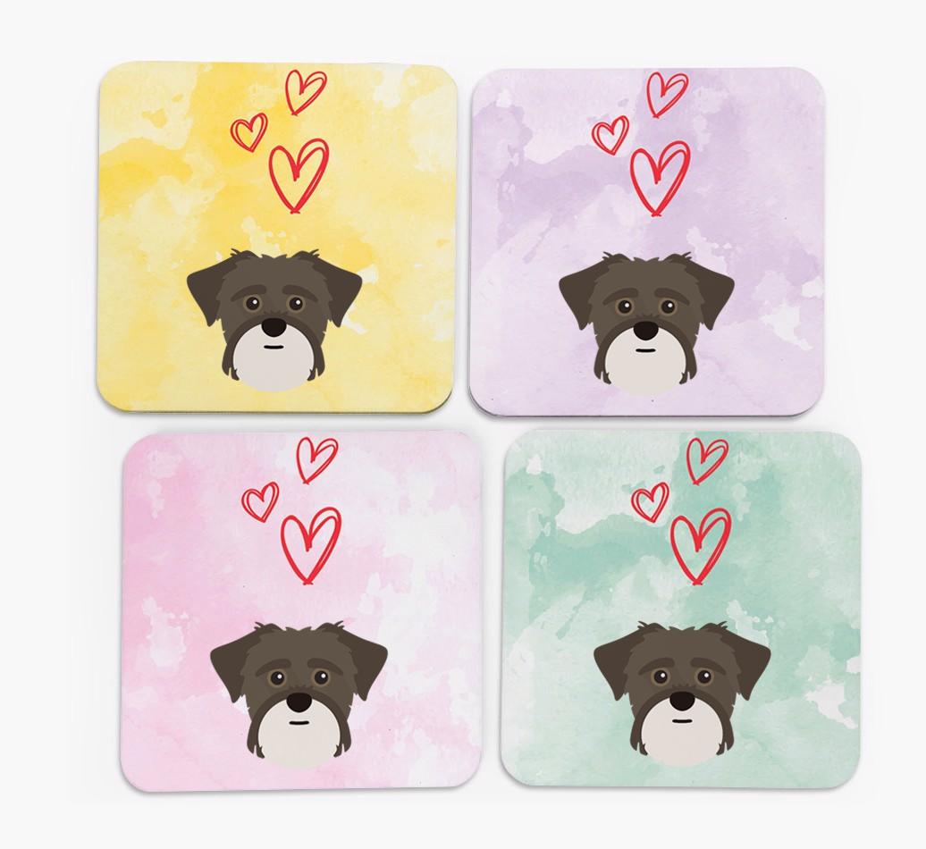 Heart Design with {breedFullName} Icon Coasters - Set of 4