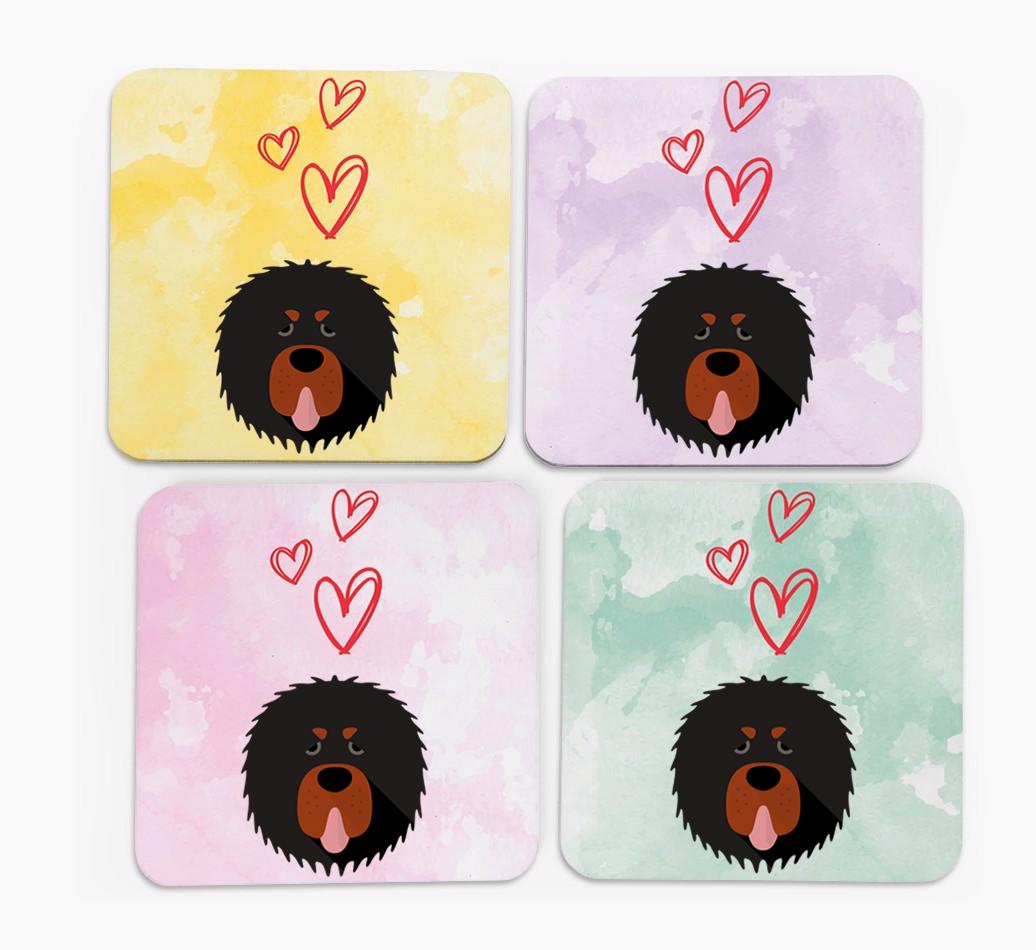 Heart Design with {breedFullName} Icon Coasters - Set of 4