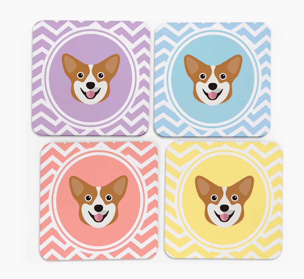 Zig Zag Design with {breedFullName} Icon Coasters - Set of 4