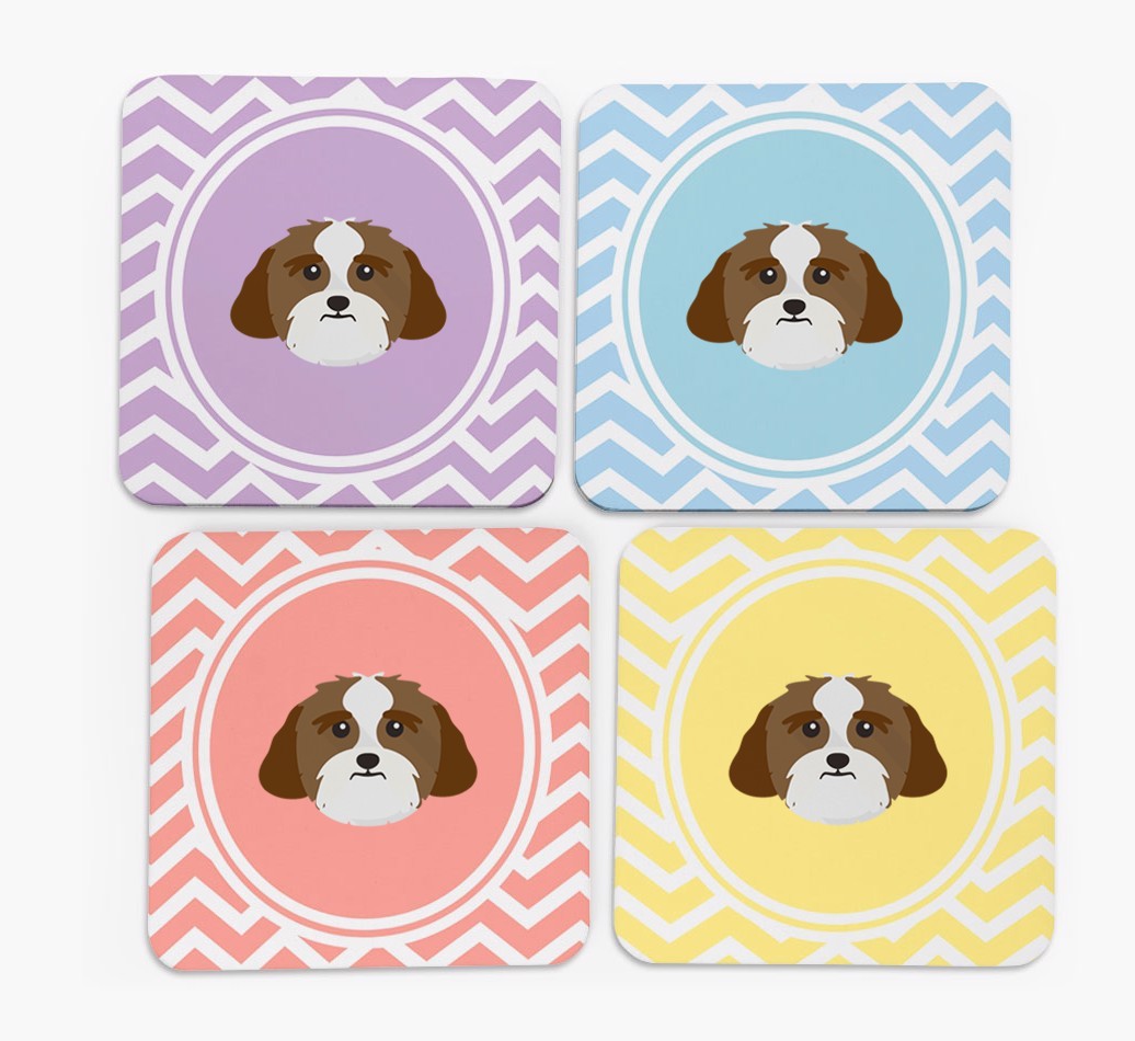 Zig Zag Design with {breedFullName} Icon Coasters - Set of 4