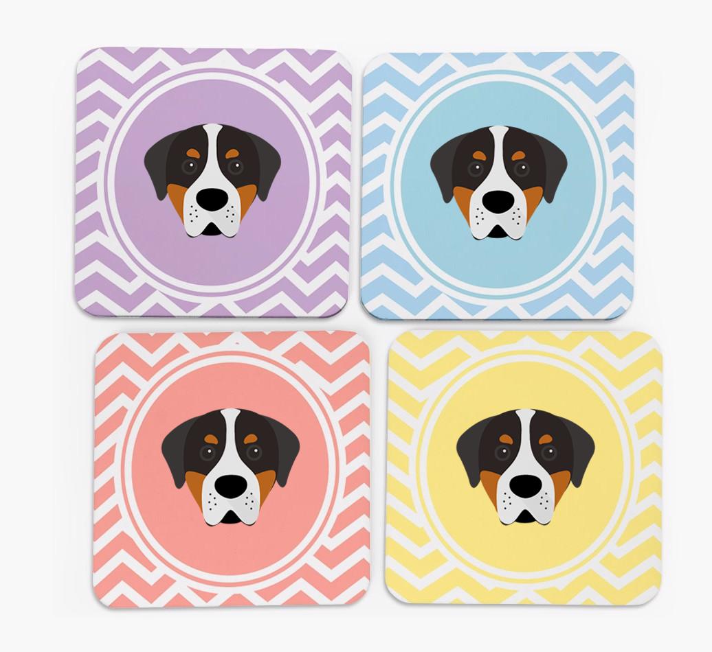 Zig Zag Design with {breedFullName} Icon Coasters - Set of 4