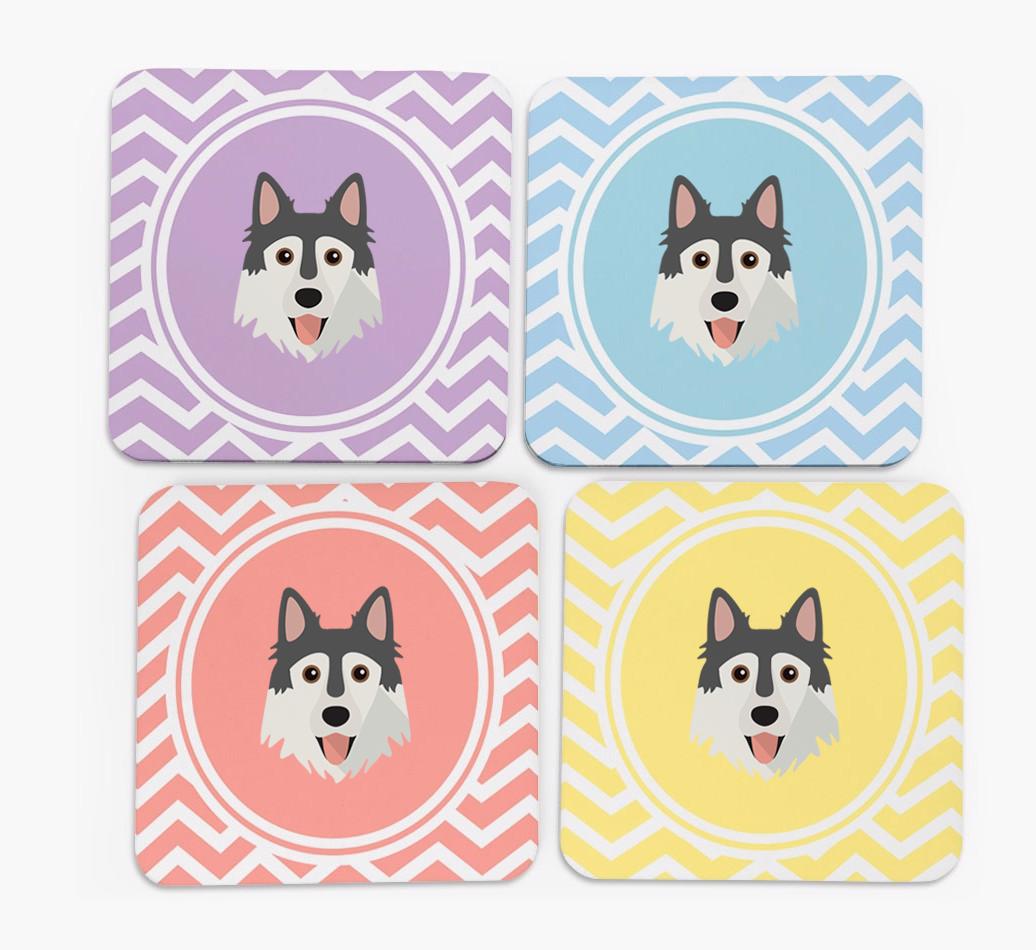 Zig Zag Design with {breedFullName} Icon Coasters - Set of 4