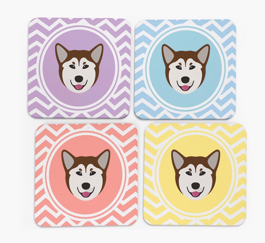 Zig Zag Design with {breedFullName} Icon Coasters - Set of 4