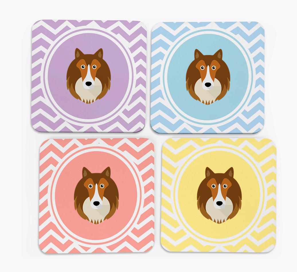 Zig Zag Design with {breedFullName} Icon Coasters - Set of 4