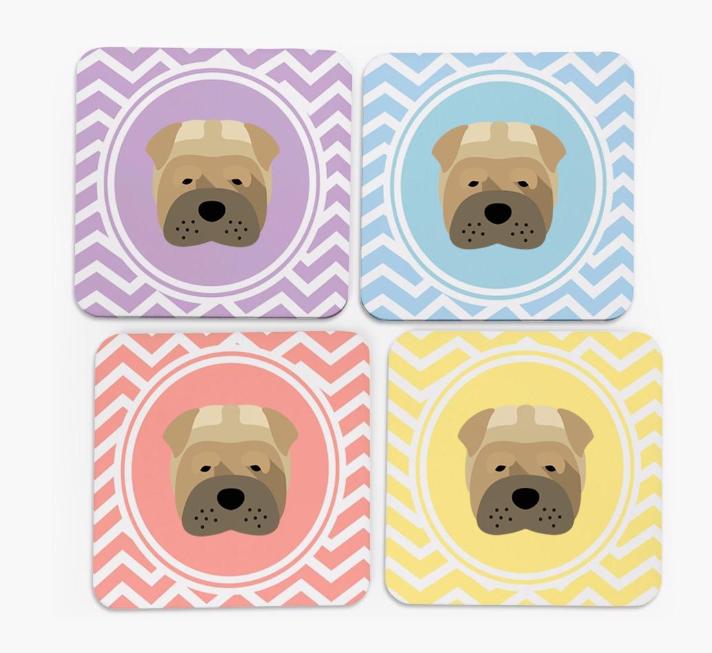 Zig Zag Design with {breedFullName} Icon Coasters - Set of 4