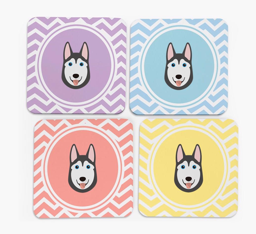 Zig Zag Design with {breedFullName} Icon Coasters - Set of 4