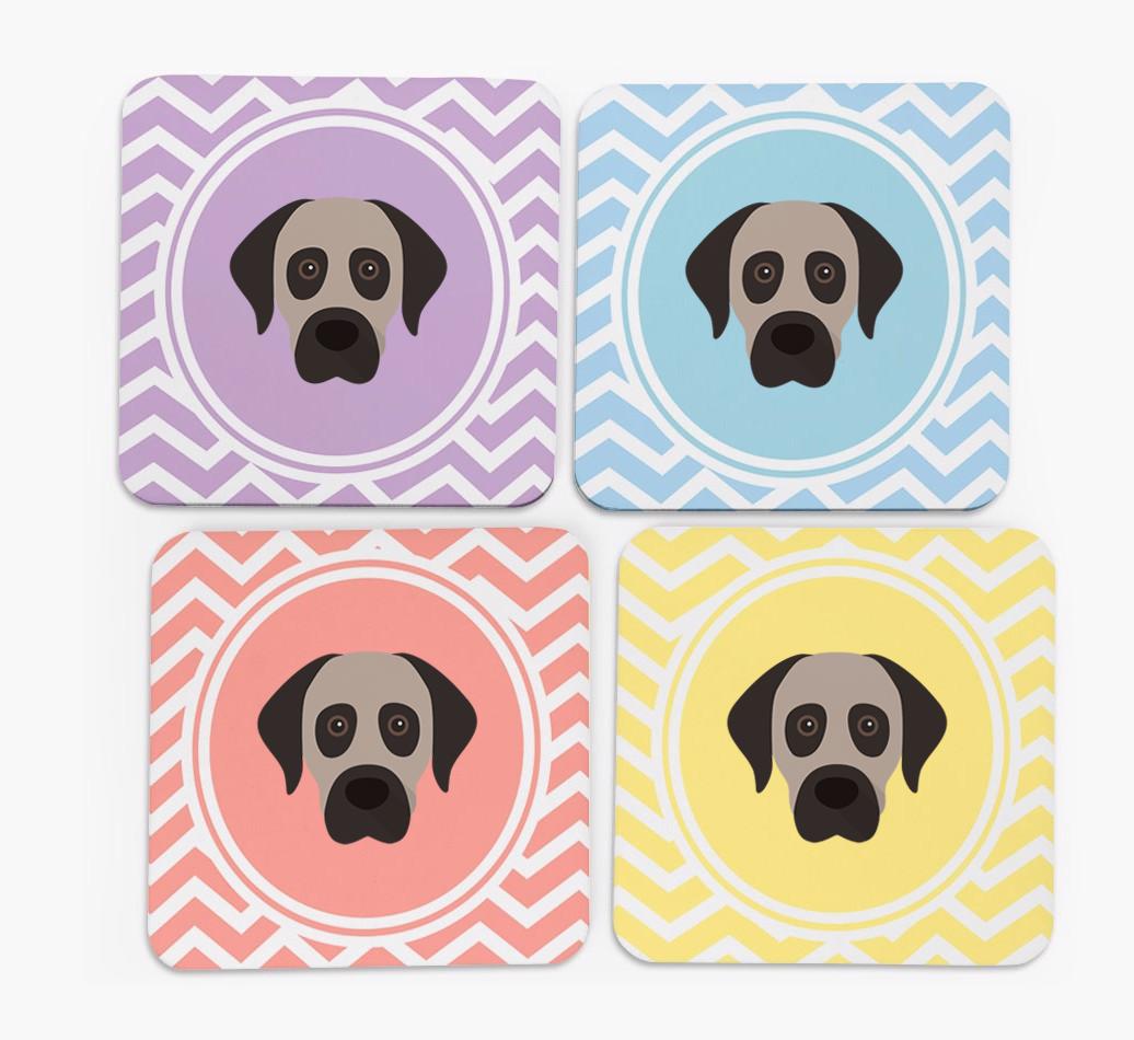 Zig Zag Design with {breedFullName} Icon Coasters - Set of 4