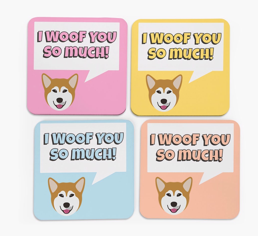 'I Woof You So Much' Design with {breedFullName} Icon Coasters - Set of 4