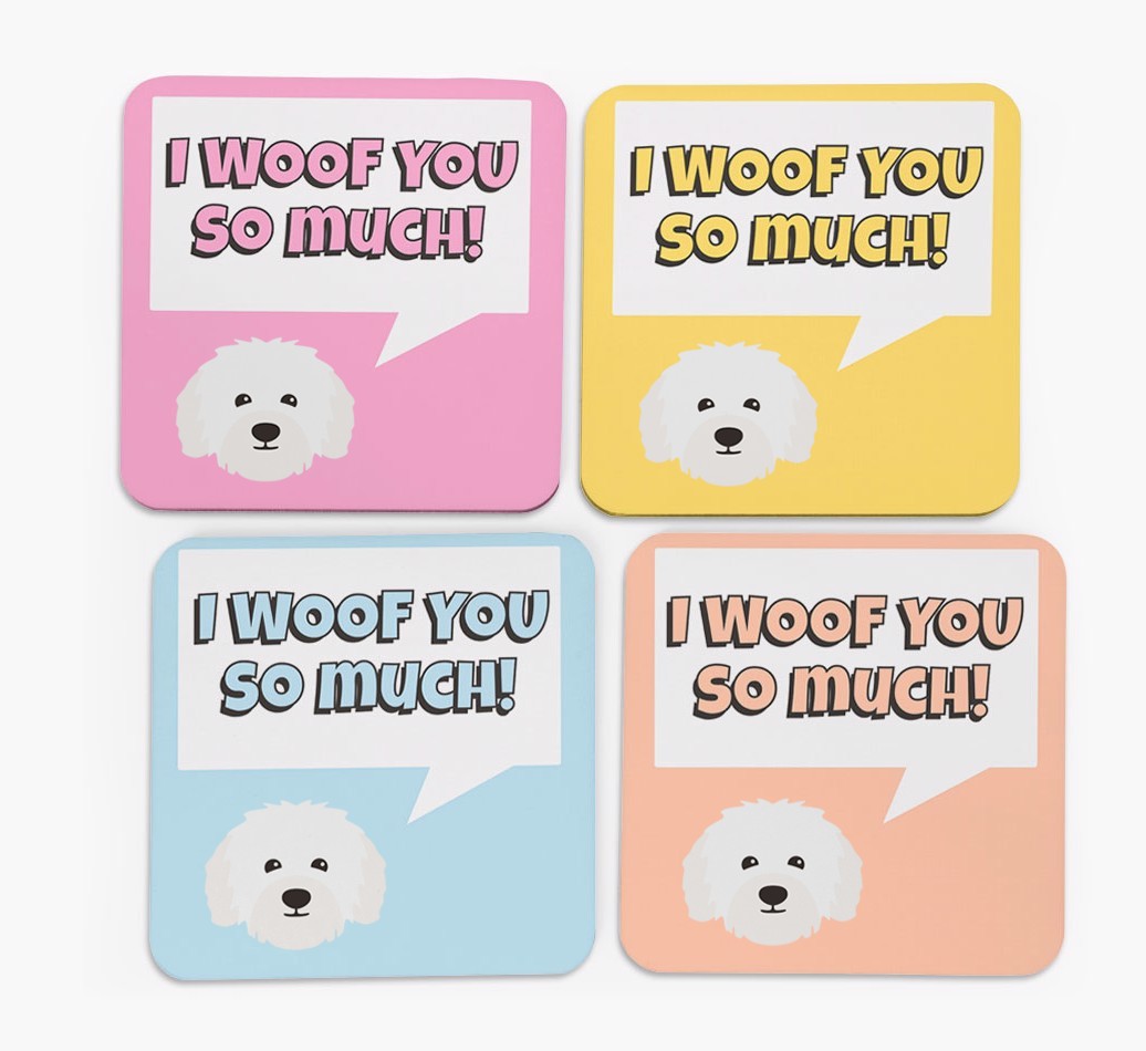 'I Woof You So Much' Design with {breedFullName} Icon Coasters - Set of 4