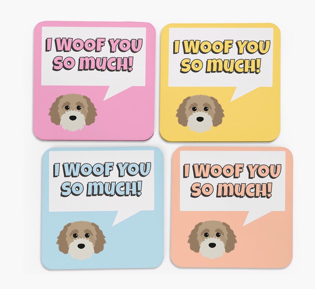 'I Woof You So Much' Design with {breedFullName} Icon Coasters - Set of 4