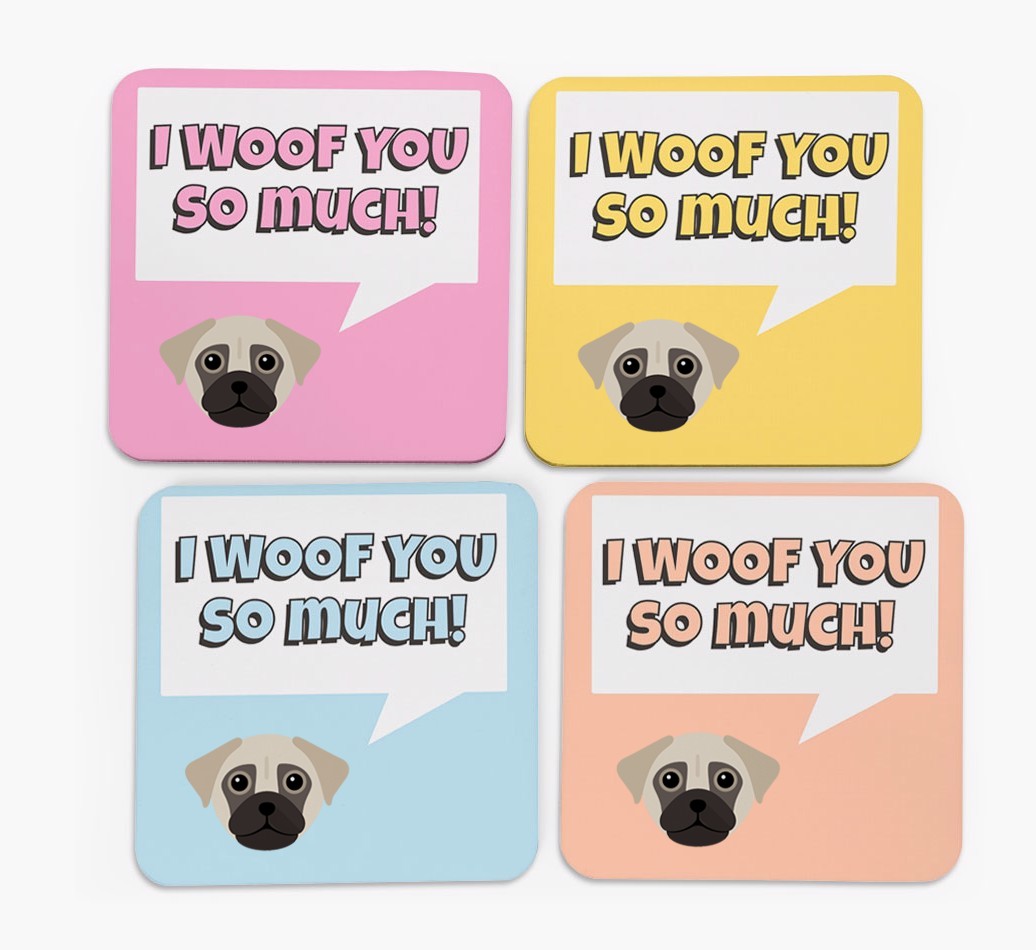 'I Woof You So Much' Design with {breedFullName} Icon Coasters - Set of 4