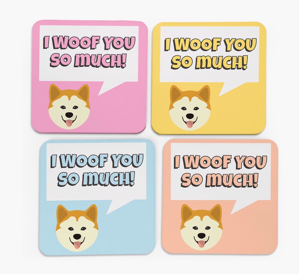 'I Woof You So Much' Design with {breedFullName} Icon Coasters - Set of 4