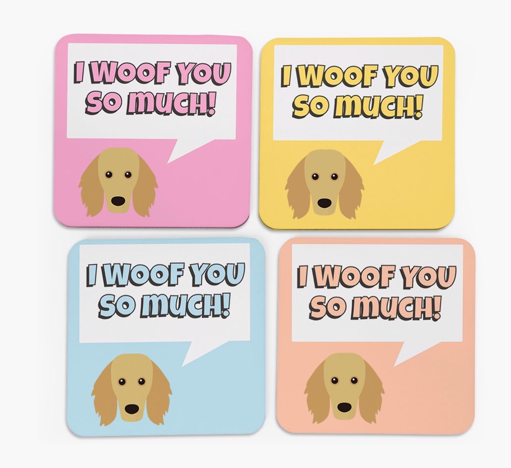 'I Woof You So Much' Design with {breedFullName} Icon Coasters - Set of 4