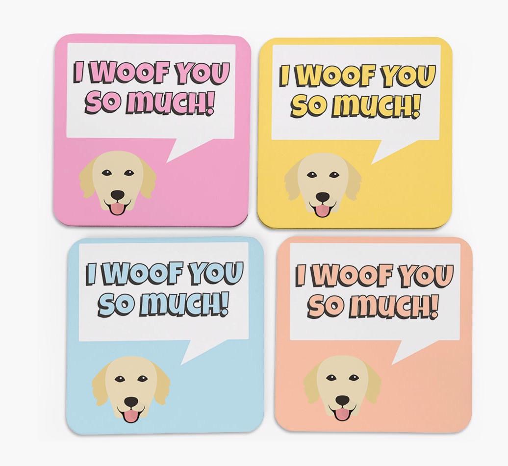 'I Woof You So Much' Design with {breedFullName} Icon Coasters - Set of 4