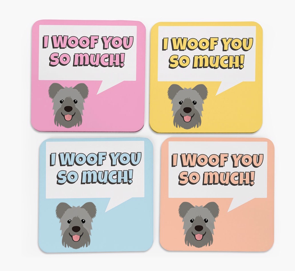 'I Woof You So Much' Design with {breedFullName} Icon Coasters - Set of 4