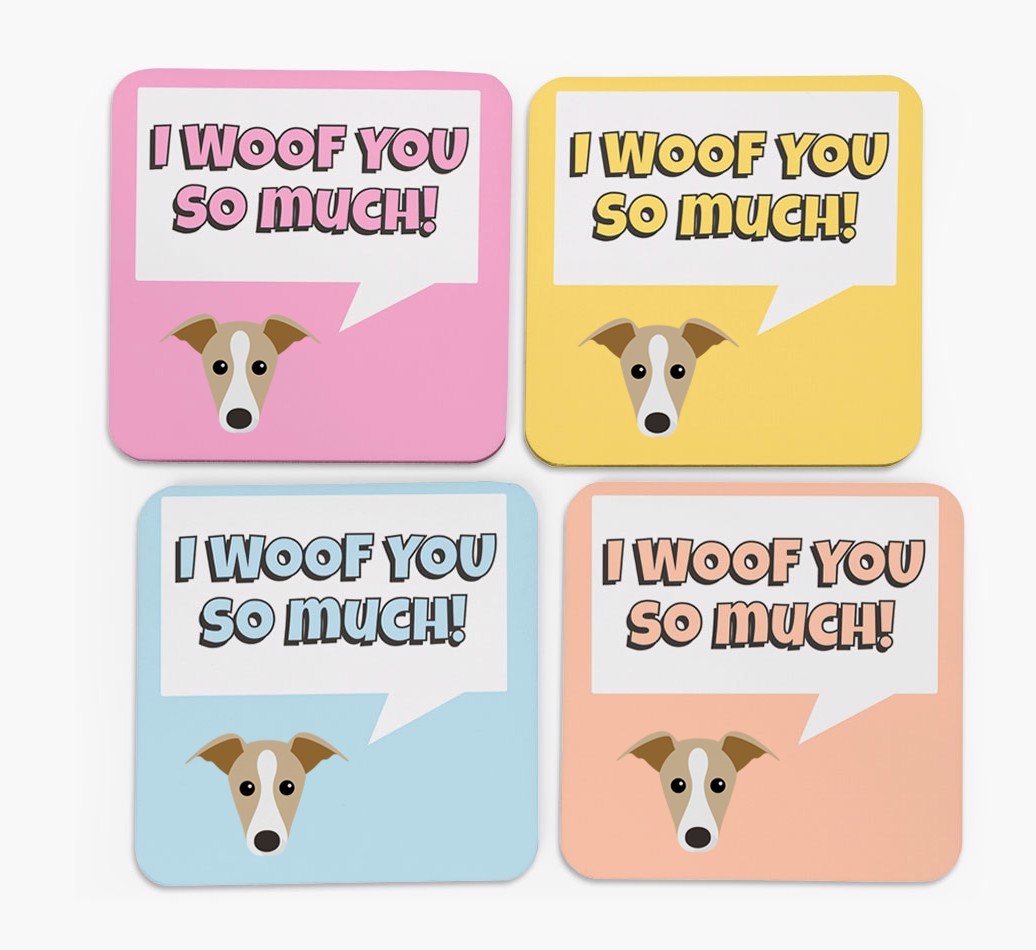 'I Woof You So Much' Design with {breedFullName} Icon Coasters - Set of 4