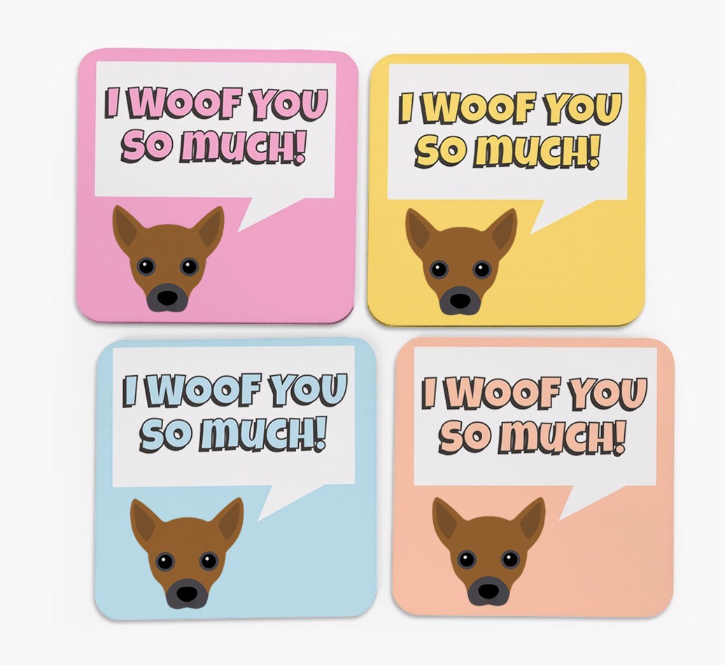 'I Woof You So Much' Design with {breedFullName} Icon Coasters - Set of 4
