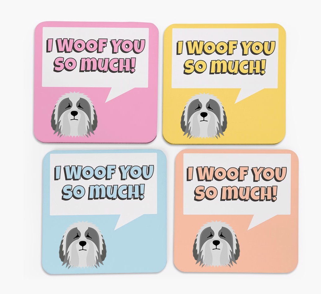 'I Woof You So Much' Design with {breedFullName} Icon Coasters - Set of 4