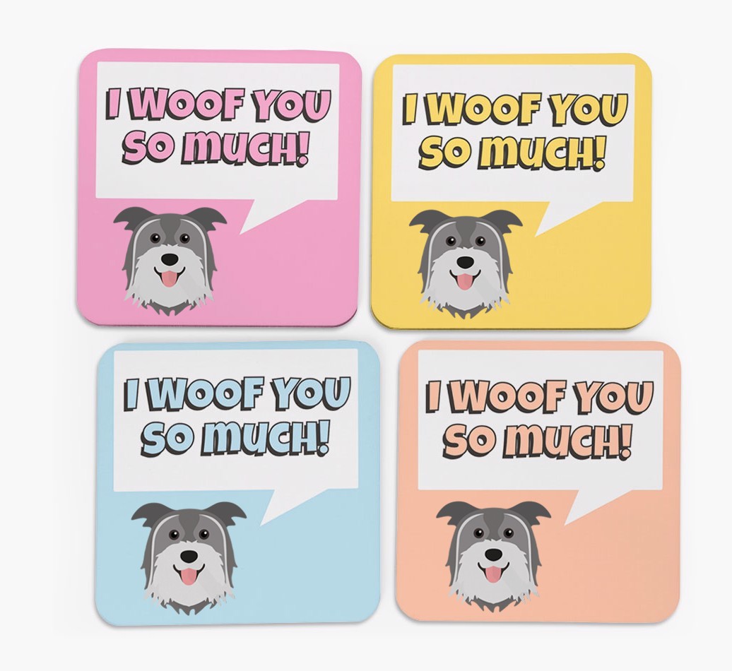 'I Woof You So Much' Design with {breedFullName} Icon Coasters - Set of 4