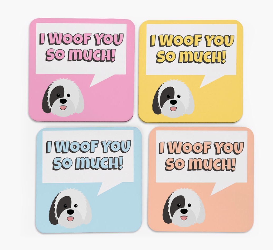 'I Woof You So Much' Design with {breedFullName} Icon Coasters - Set of 4