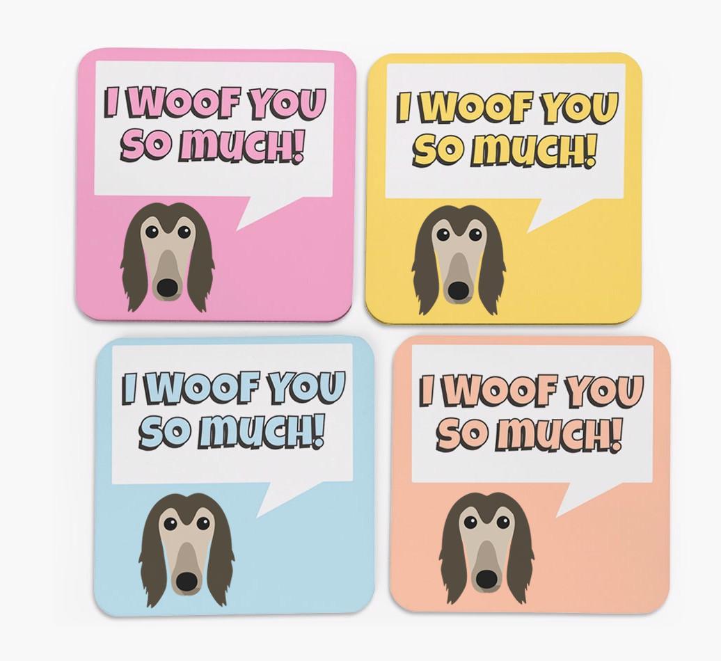 'I Woof You So Much' Design with {breedFullName} Icon Coasters - Set of 4