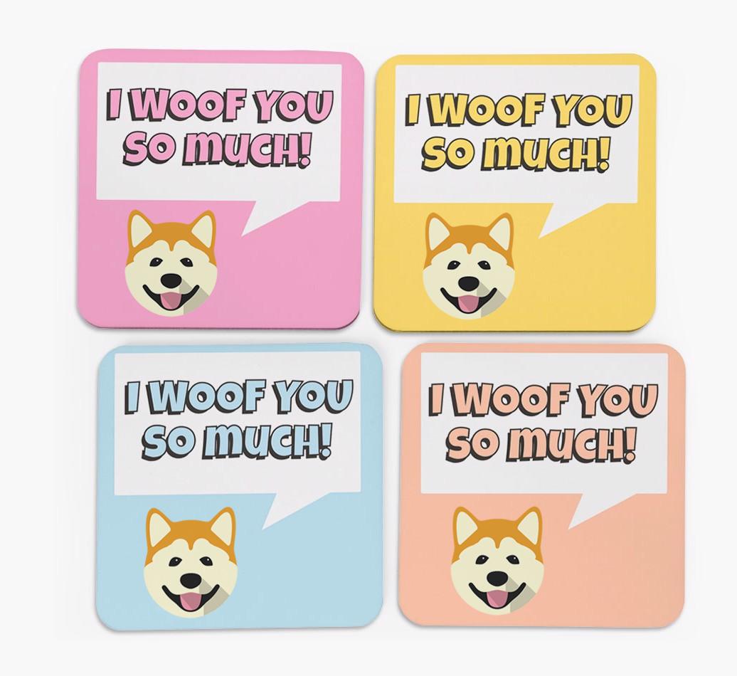 'I Woof You So Much' Design with {breedFullName} Icon Coasters - Set of 4