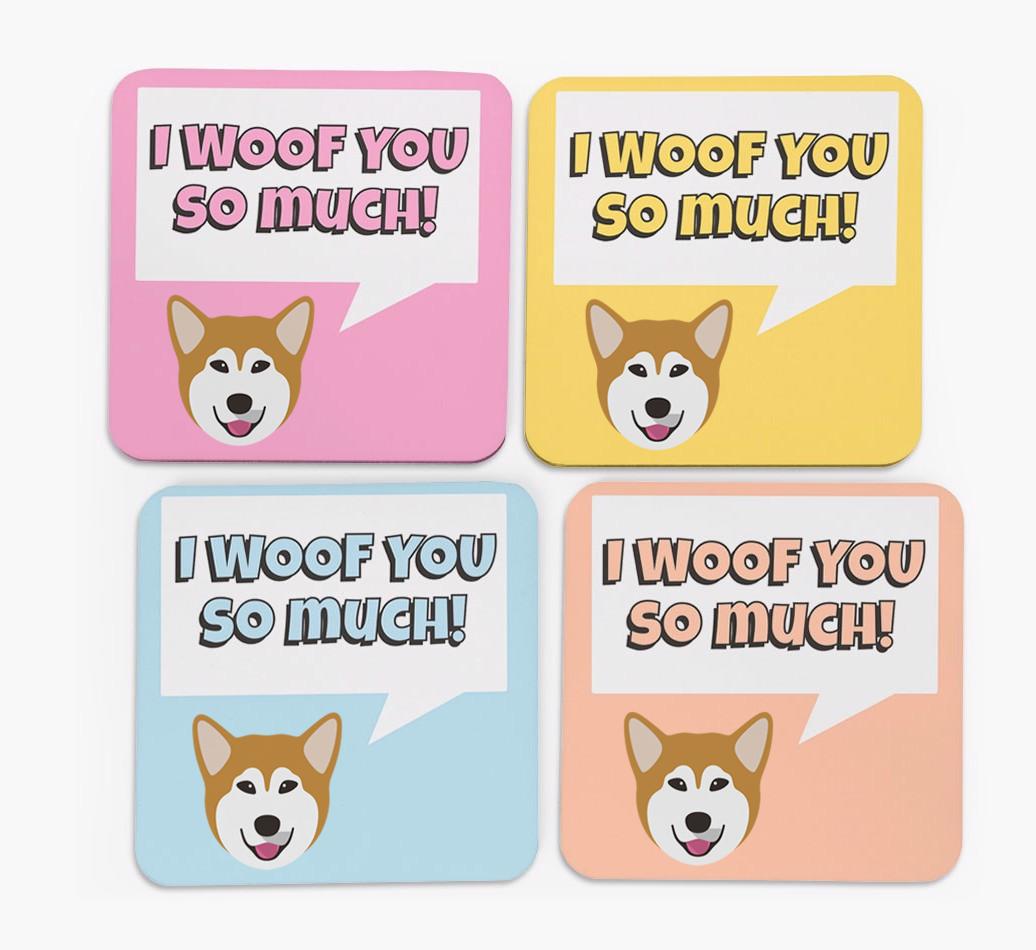 'I Woof You So Much' Design with {breedFullName} Icon Coasters - Set of 4