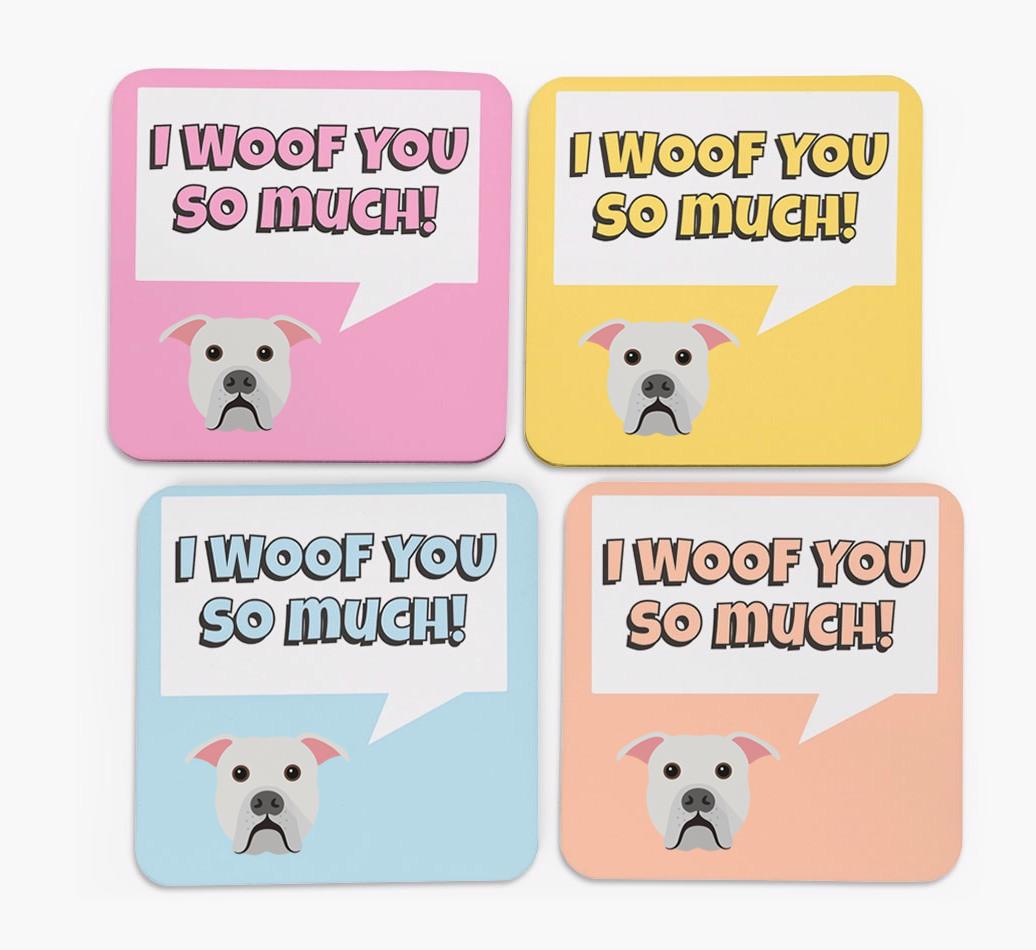 'I Woof You So Much' Design with {breedFullName} Icon Coasters - Set of 4