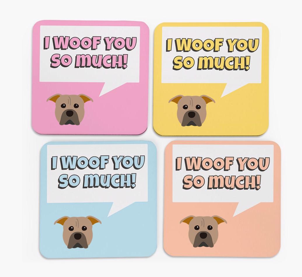 'I Woof You So Much' Design with {breedFullName} Icon Coasters - Set of 4